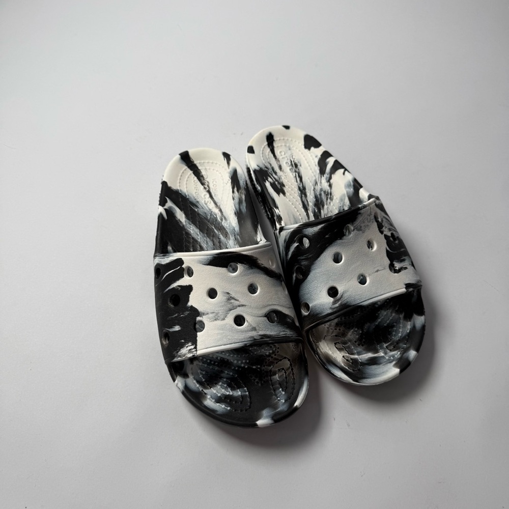CROCS Black and White Marbled‎ Slide Sandals